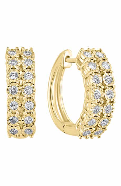 14k Gold Plated Diamond Hoop Earrings