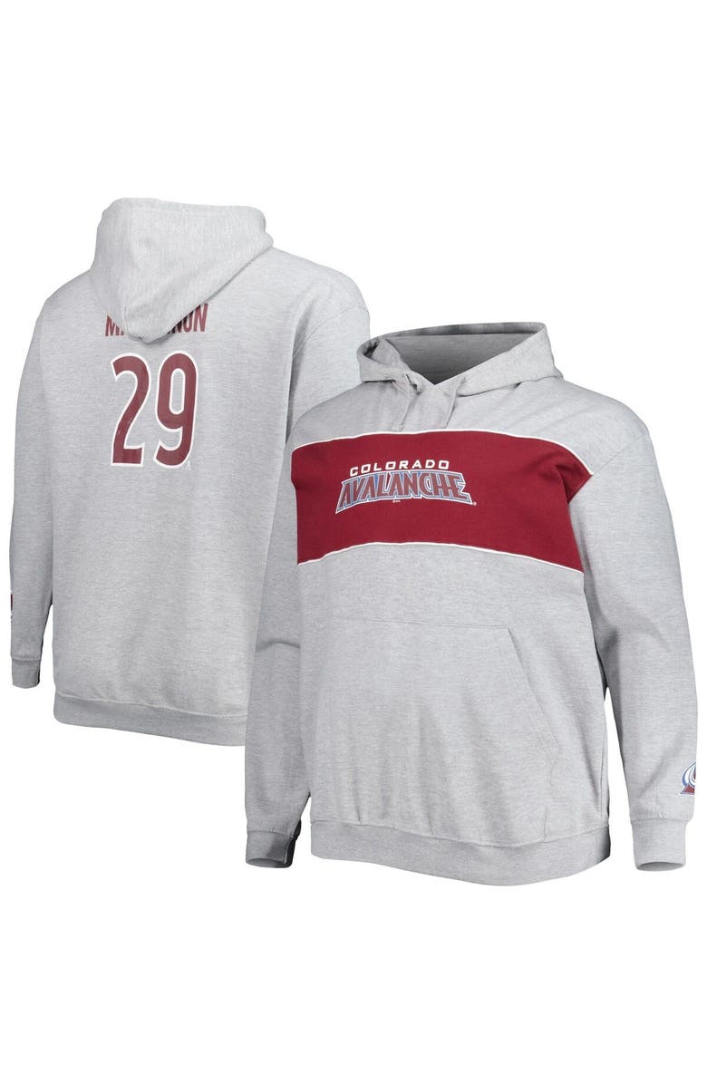 PROFILE Men's Nathan MacKinnon Heather Gray Colorado Avalanche Big & Tall Player Pullover Hoodie, Main, color, Heather Gray