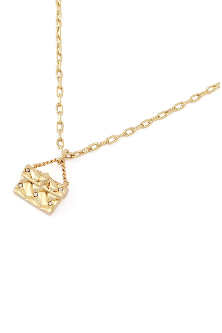 Quilt Kensington Bag Pendant Necklace, Alternate, color, GOLD