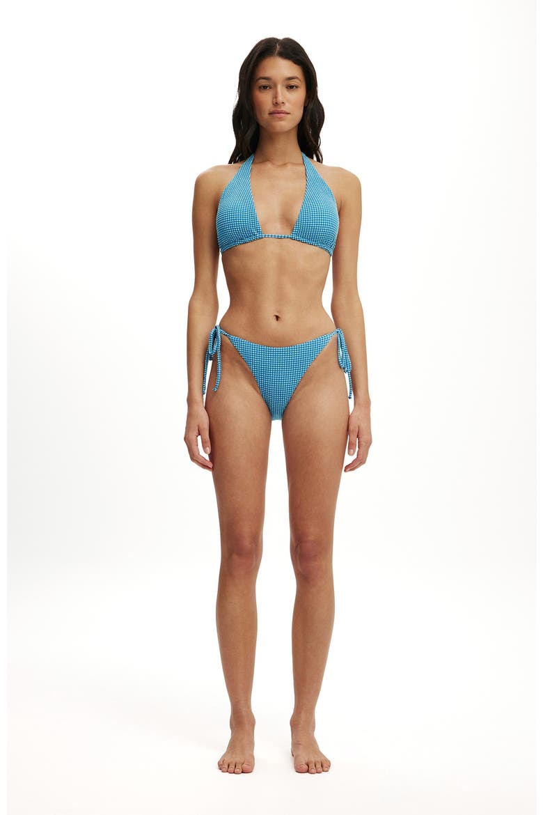 Women's High Apex Slider Triangle Bikini Top, Alternate, color, Blue Mini Gingham