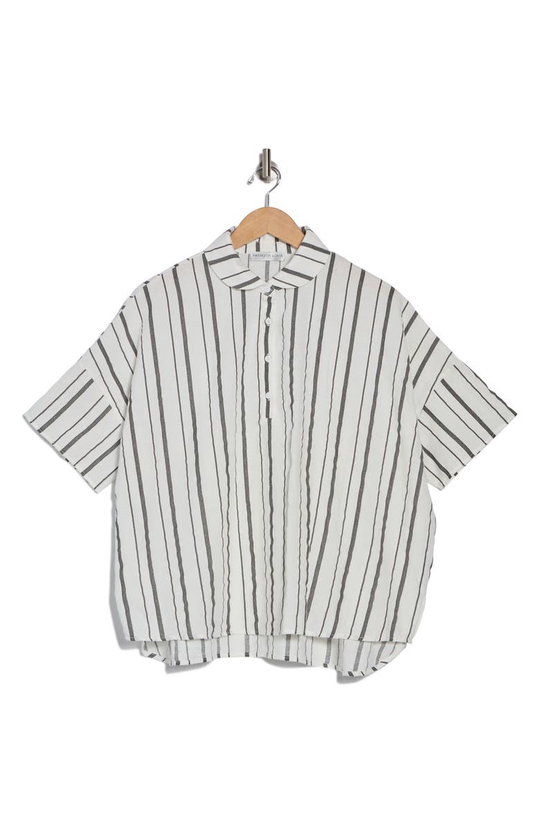 PATRIZIA LUCA Stripe Short Sleeve Button-Up Shirt, Alternate, color, Off White