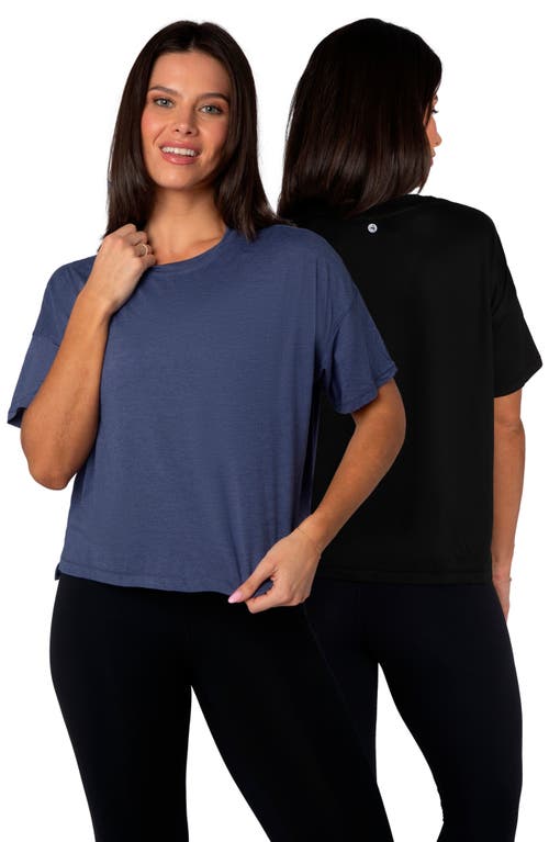 90 Degree By Reflex 2-pack Deluxe High-low Boxy Crop T-shirts In Heather Patriot Blue/black