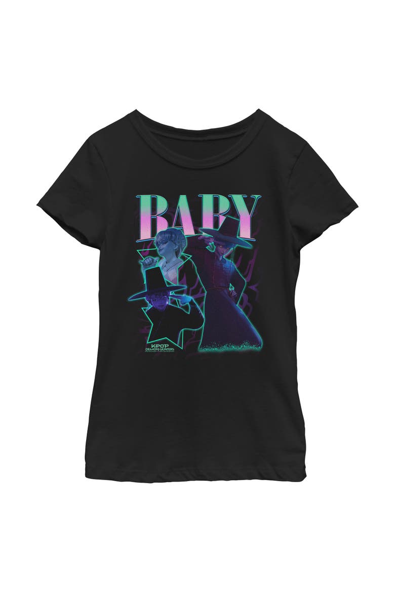 Girl's KPop Demon Hunters Baby Saja Collage  Graphic T-Shirt, Main, color, Black