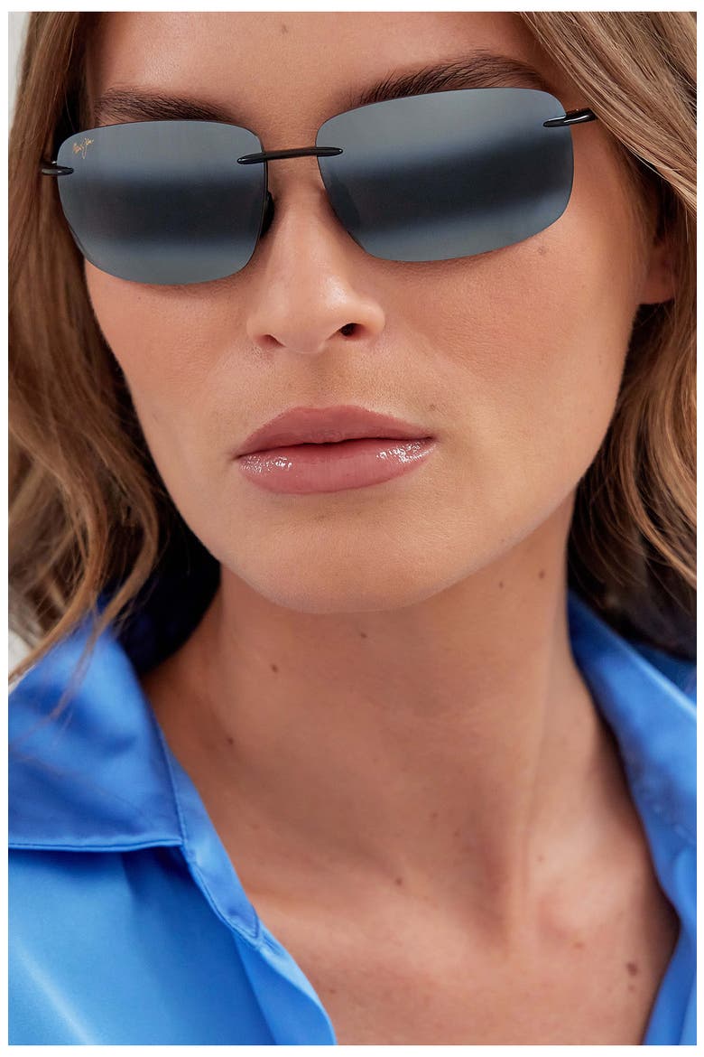 Breakwall 63mm Polarized Rectangle Sunglasses, Alternate, color, BLACK GLOSS