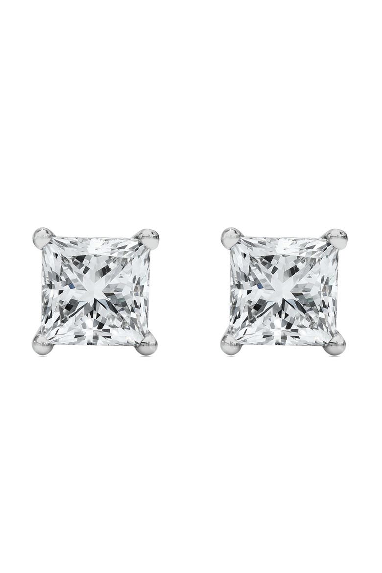 14K White Gold 1/2 Ct Princess Lab Grown Diamond Solitaire Stud Earrings, Alternate, color, White