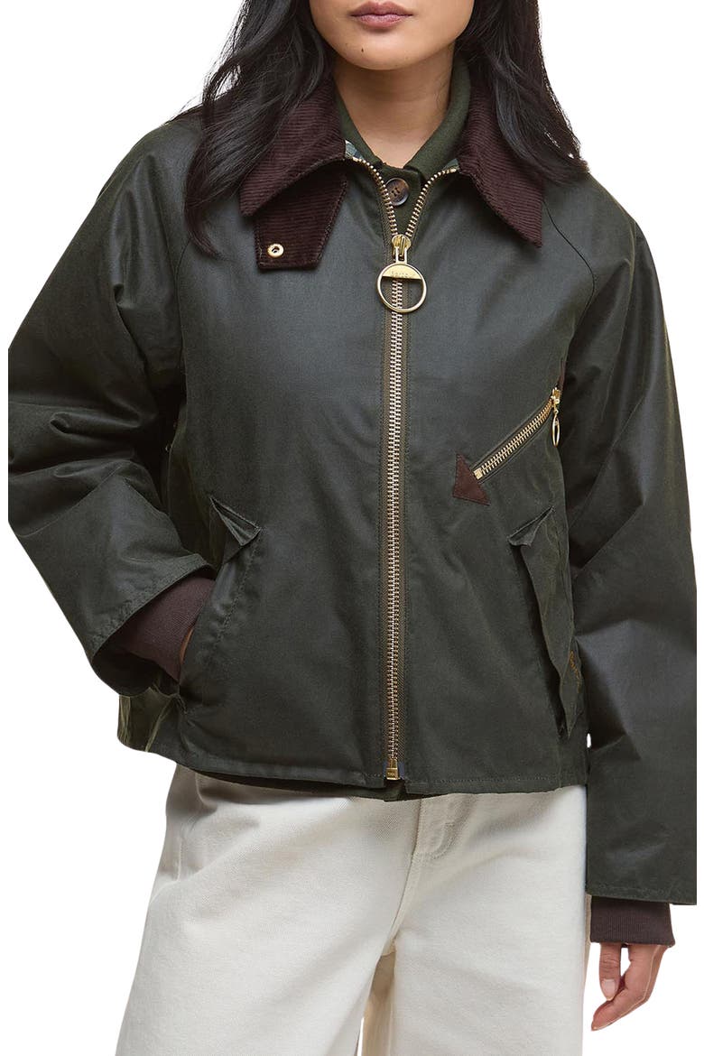 Arlene Water Repellent Waxed Jacket, Main, color, FERN/ ANCIENT TARTAN