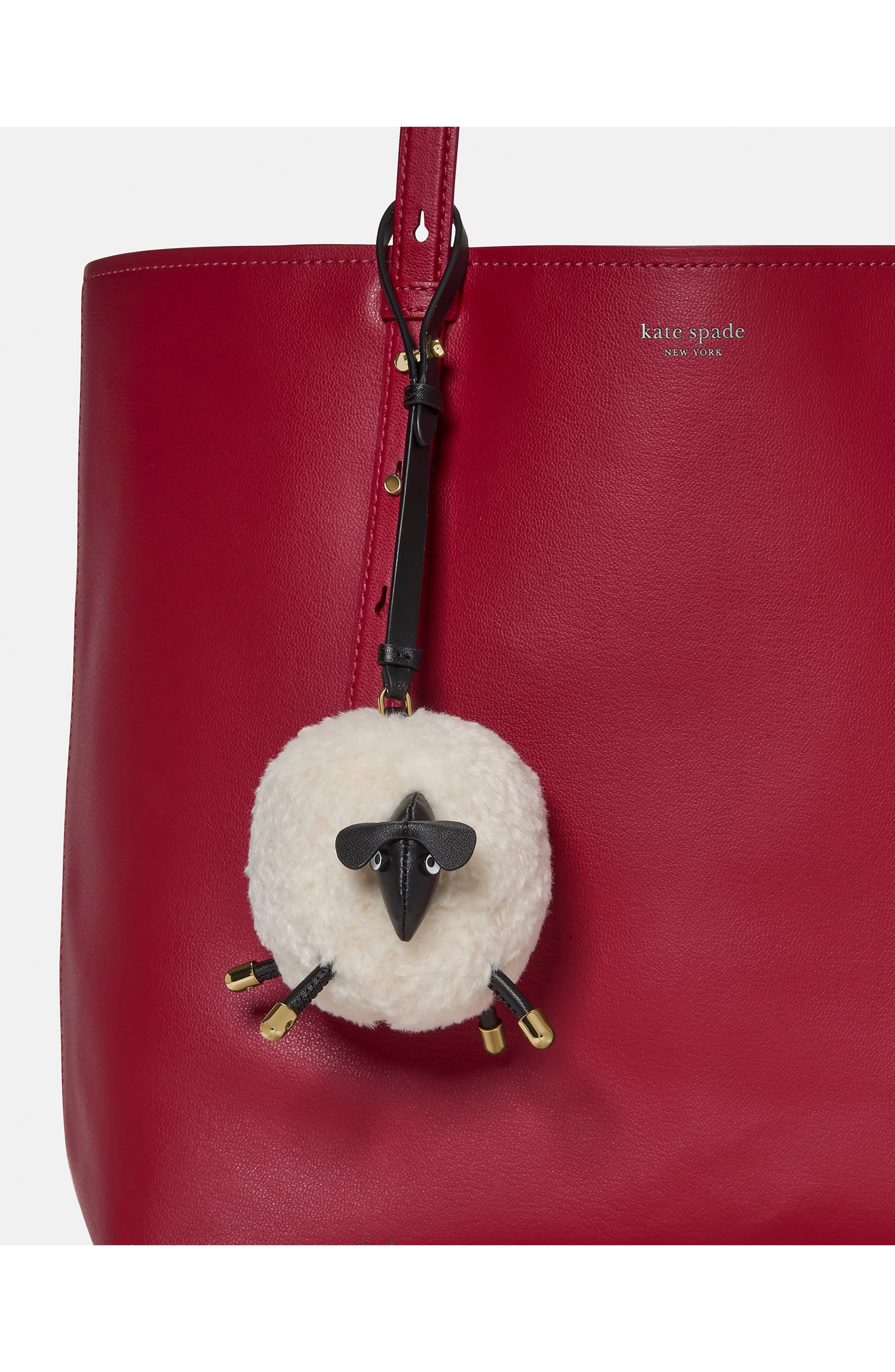 Kate Spade New York faux shearling sheep bag charm, Alternate, color, Meringue