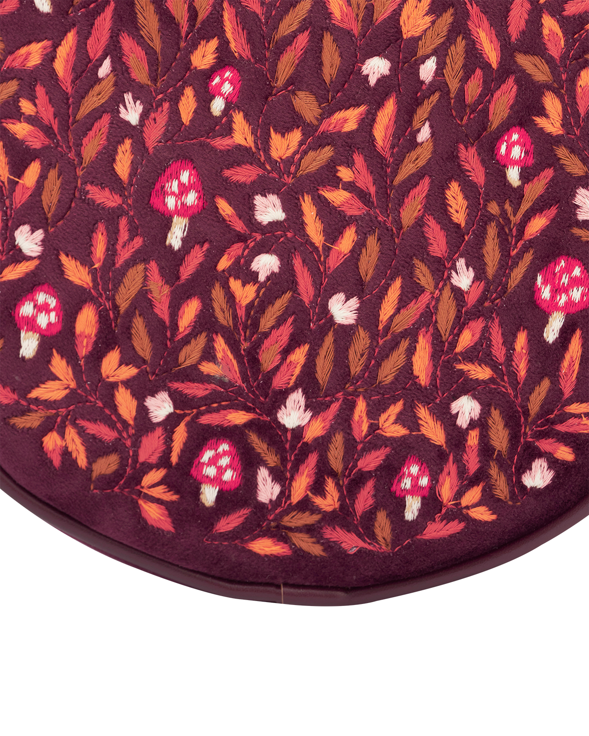 Fable England Magical Mushroom Embroidered Burgundy Velvet Circle Bag, Alternate, color, Red