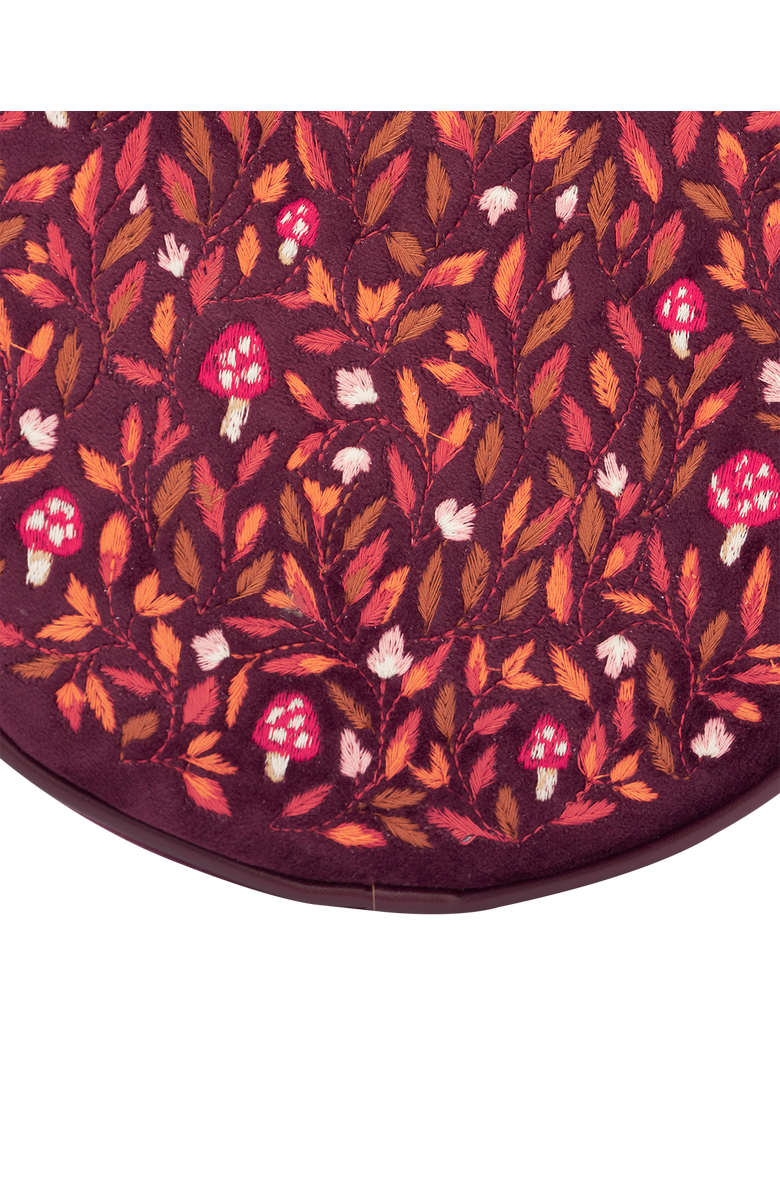Fable England Magical Mushroom Embroidered Burgundy Velvet Circle Bag, Alternate, color, Red