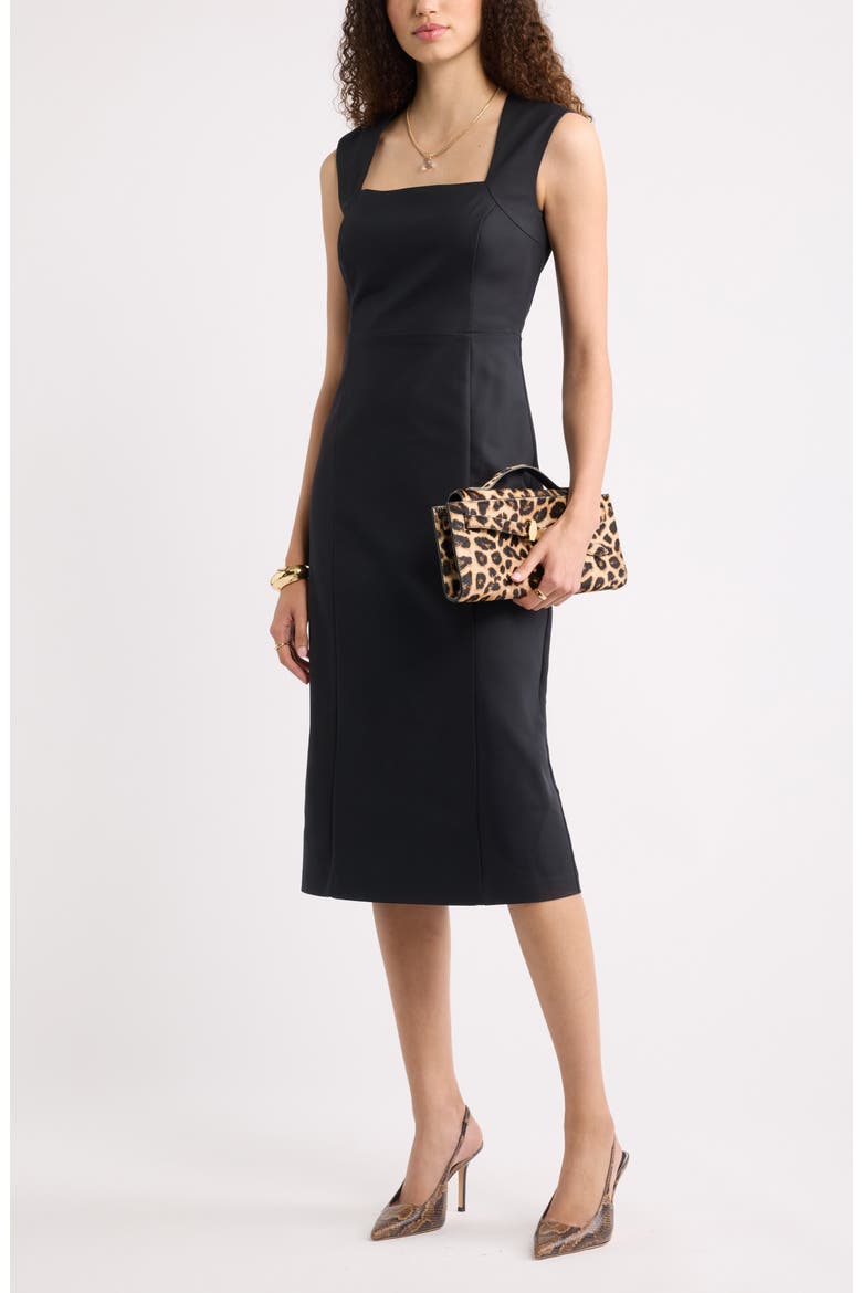 Square Neck Midi Dress, Alternate, color, BLACK