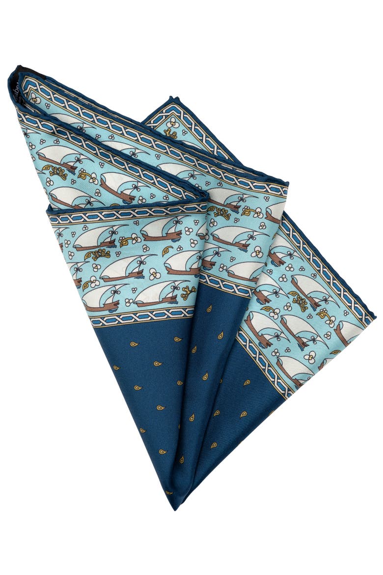 Ostia - Silk Pocket Square for Men, Alternate, color, Navy