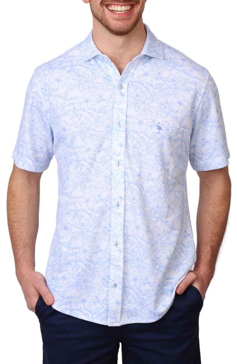 TailorByrd Tropical Short Sleeve Modal Blend Button-Up Shirt, Main, color, Dove White