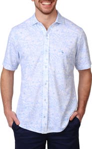TailorByrd Tropical Short Sleeve Modal Blend Button-Up Shirt