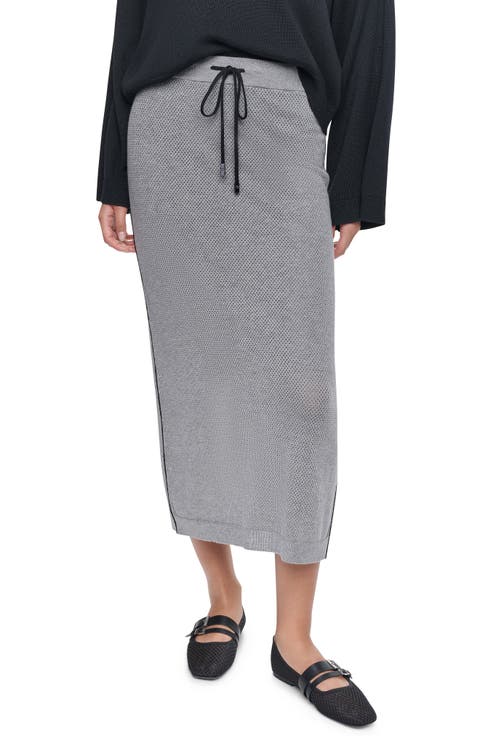 Contrast Trim Pointelle Mesh Midi Sweater Skirt
