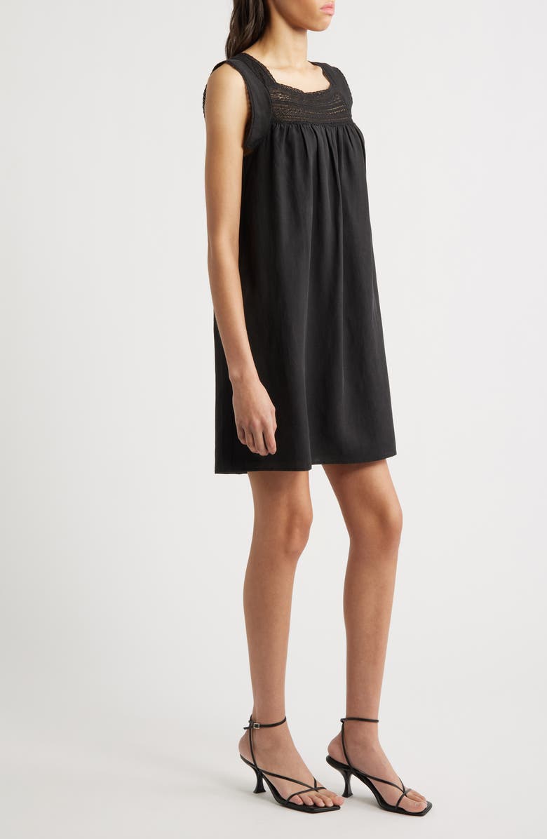Charles Henry Lace Trim Shift Dress, Alternate, color, Black