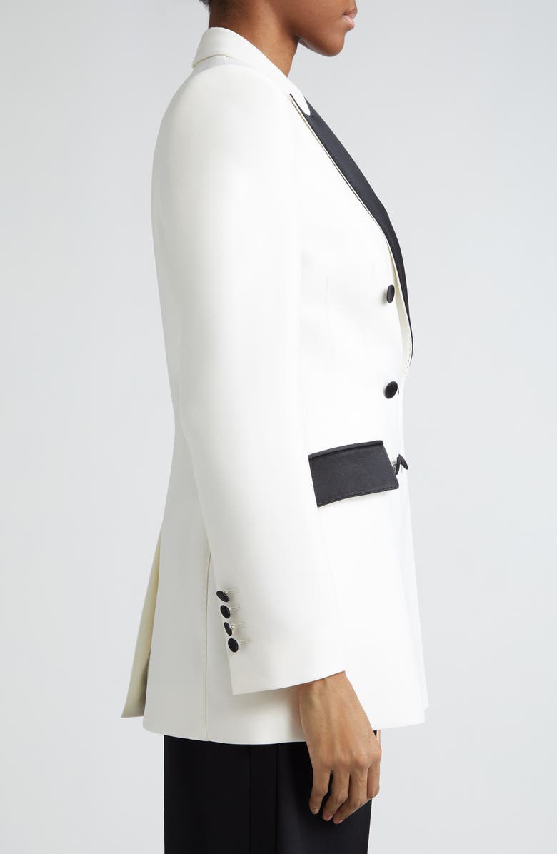 Dolce&Gabbana Contrast Detail Double Breasted Wool Blend Blazer, Alternate, color, Bianco Ottico