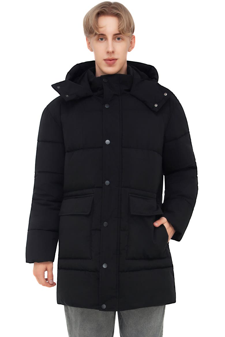Hudson Hooded Mid-Length Puffer Jacket, Main, color, Black