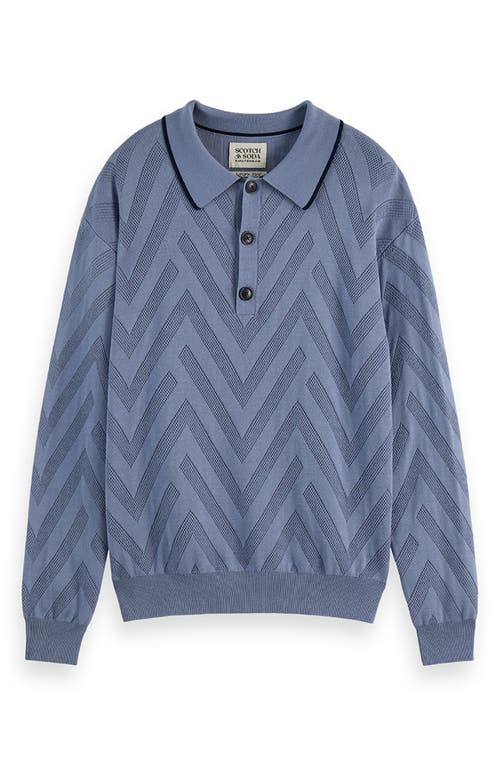 Scotch & Soda Structured Long Sleeve Polo In Blue