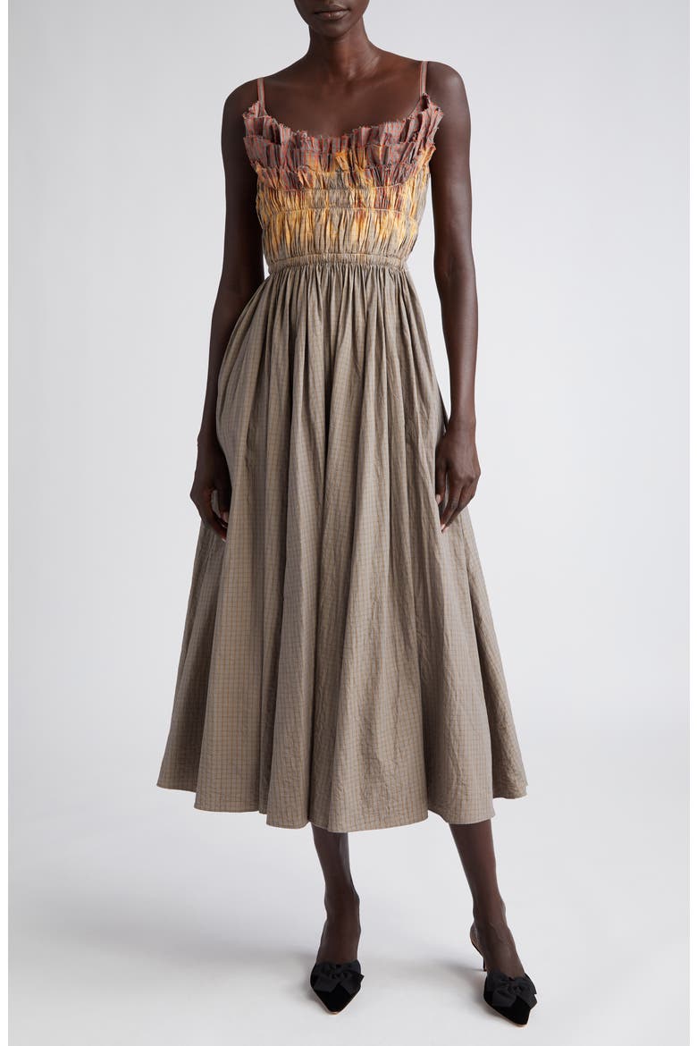 Brigitte Dip Dyed Ruffle Cotton Dress, Main, color, FIELDSTONE DIP DYE