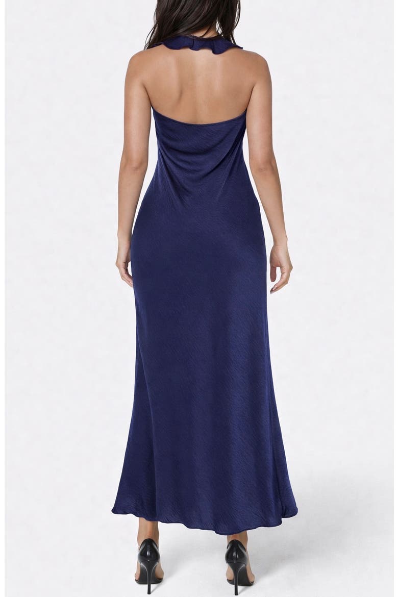 Crushed Satin Ruffle Halter Dress, Alternate, color, NAVY