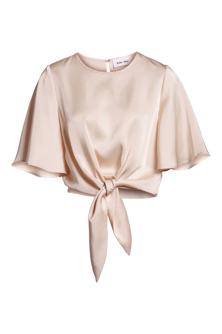 Vero Tie Front Satin Blouse, Alternate, color, CREAM
