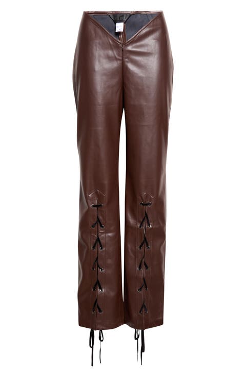 V Line Faux Leather Pants