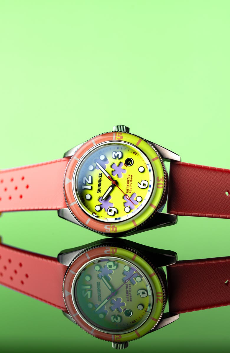 SPINNAKER Fleuss 'SpongeBob SquarePants<sup>™</sup>' Automatic Silicone Strap Watch, 43mm, Alternate, color, 
