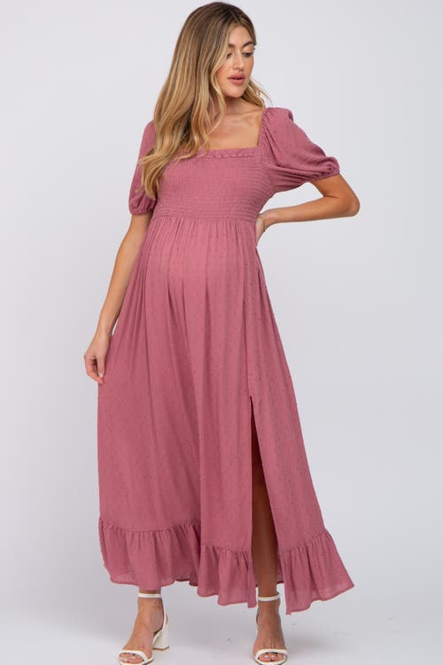 Pinkblush Swiss Dot Square Neck Smocked Maxi Dress In Pink