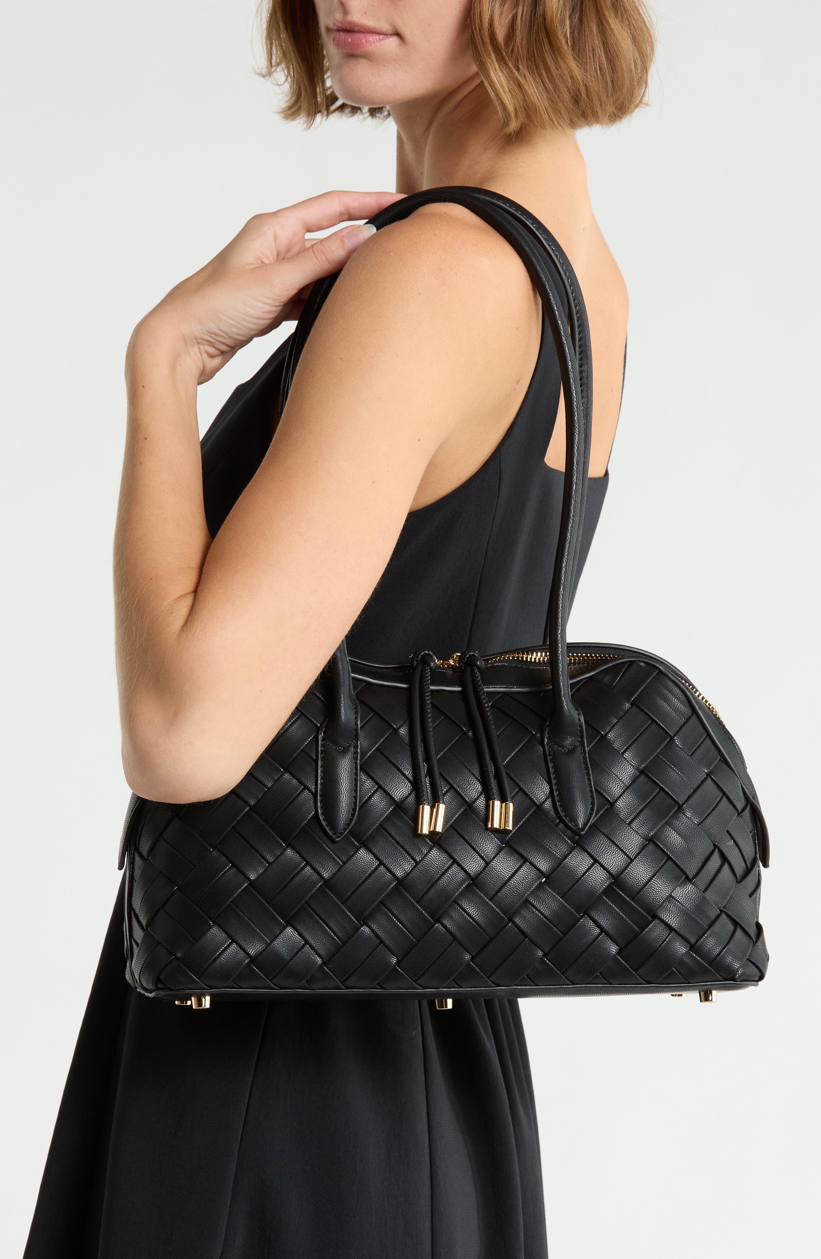 Woven Shoulder Bag, Alternate, color, BLACK