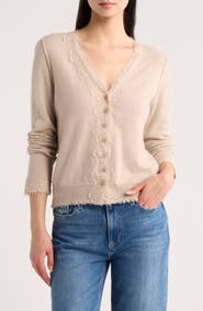 Re/Done Ruby Lace Trim Cashmere Cardigan