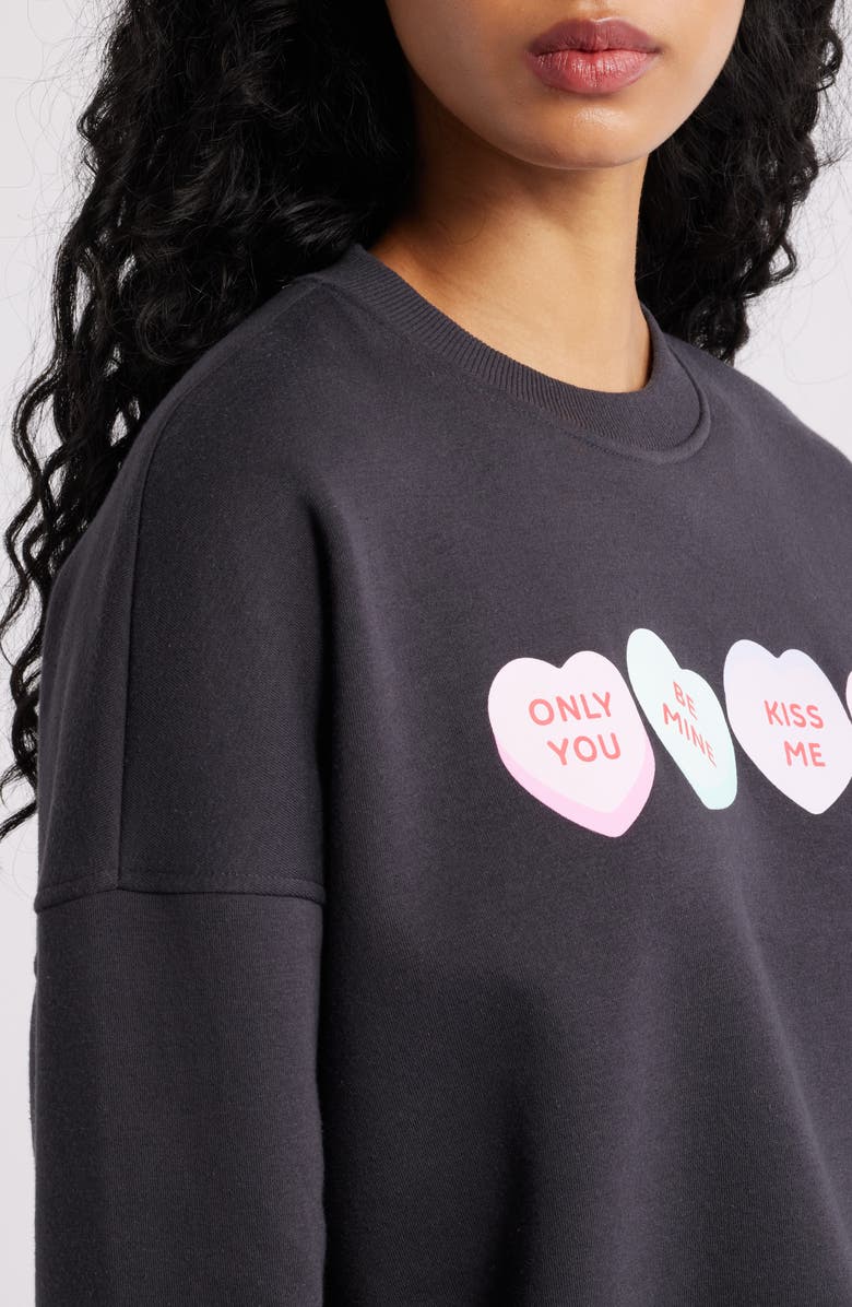 Vinyl Icons Mini Hearts Fleece Graphic Sweatshirt, Alternate, color, Black