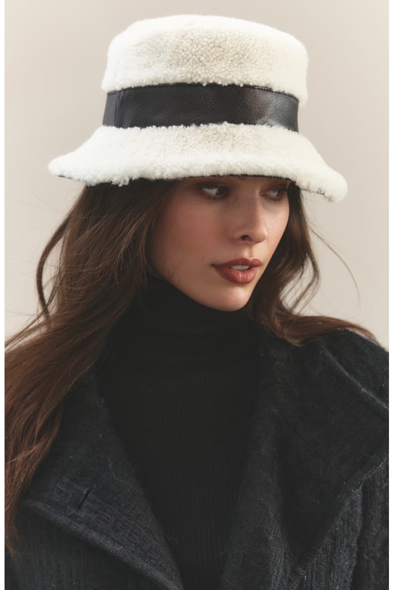 Molly Genuine Shearling Bucket Hat, Alternate, color, IVORY