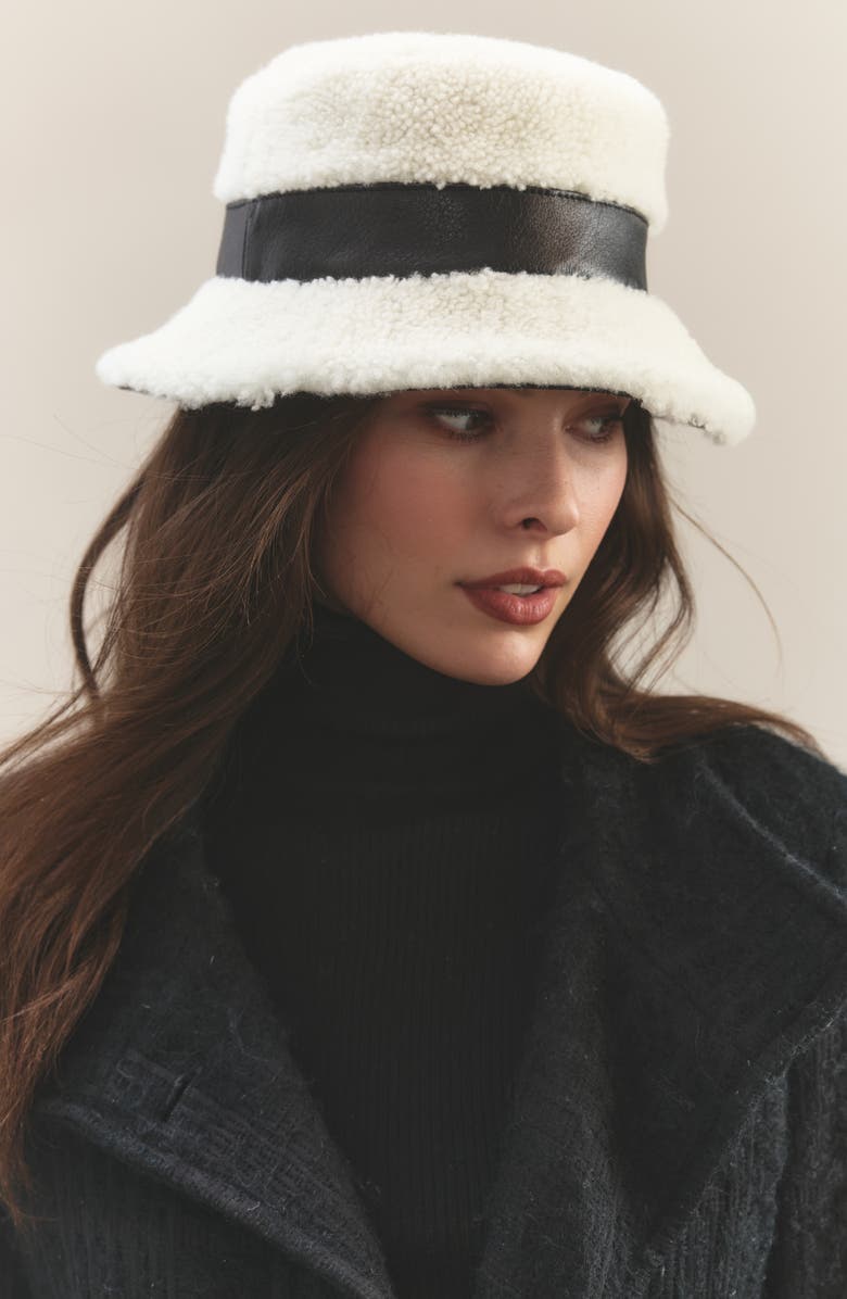 Gigi Burris Millinery Molly Genuine Shearling Bucket Hat, Alternate, color, Ivory