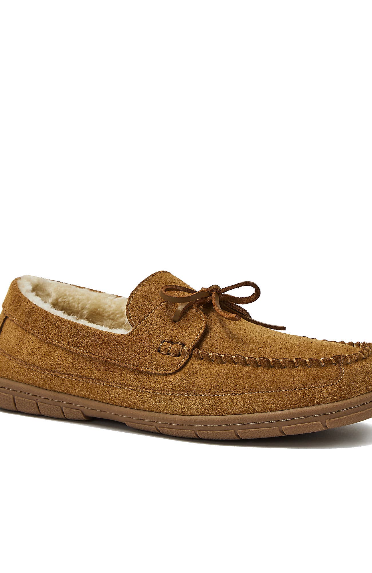 Lands' End Fuzzy Lined Lace Up Moccasin Slippers, Main, color, English Tan