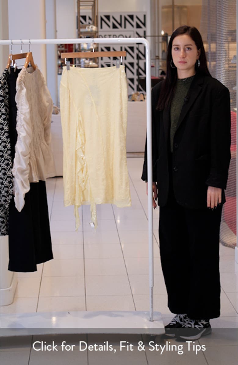 Floral Burnout Velvet Ruffle Spiral Midi Skirt, sales video thumbnail