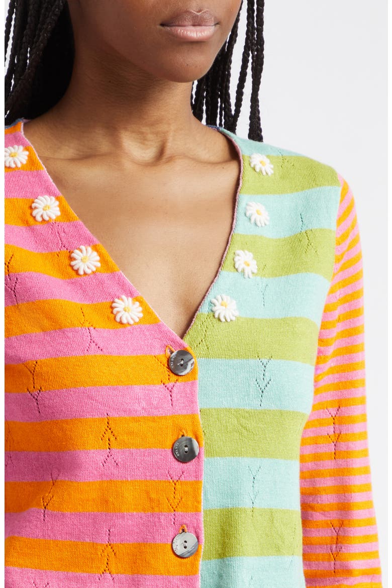 Daisy Stripe Linen Blend Cardigan, Alternate, color, CANDY/ ORANGE MULTI