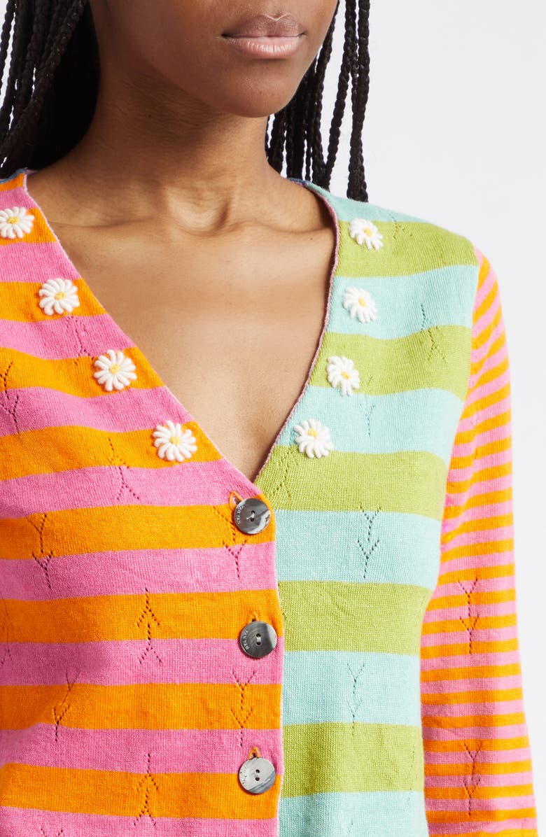 YanYan Daisy Stripe Linen Blend Cardigan, Alternate, color, Candy/ Orange Multi