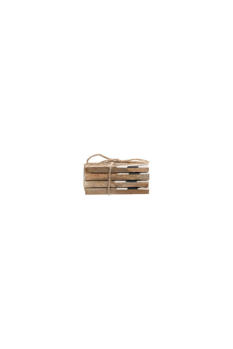 Set of 4 White and Black Corner Wood Drink Coasters, Alternate, color, Brown
