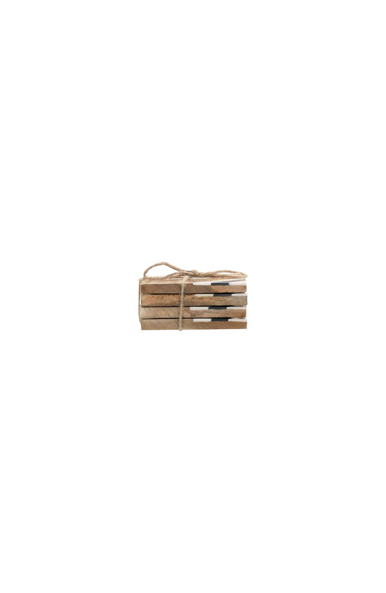 Foreside Home and Garden Set of 4 White and Black Corner Wood Drink Coasters, Alternate, color, Brown