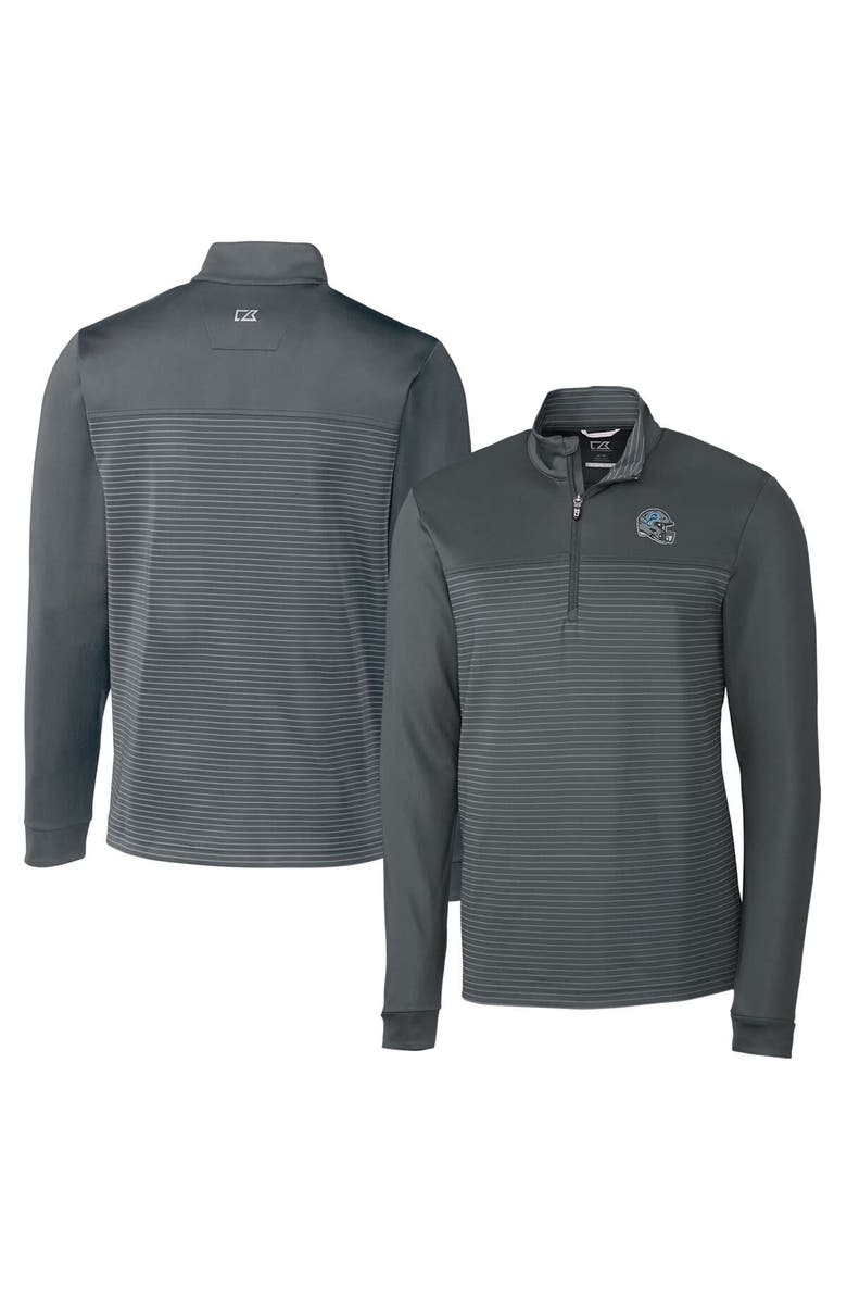 Cutter & Buck Men's Cutter & Buck  Gray Detroit Lions Traverse Stripe Stretch Quarter-Zip Pullover Top, Main, color, 