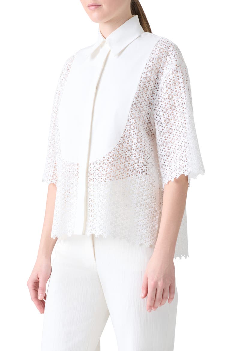 Plastron Daisy Guipure Button-Up Shirt, Alternate, color, CREAM