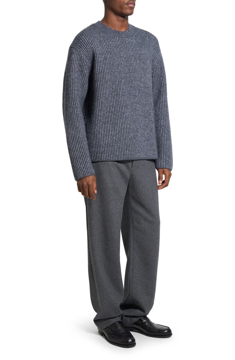 Theory Oversize Ribbed Wool & Cotton Crewneck Sweater, Alternate, color, Grey Melange