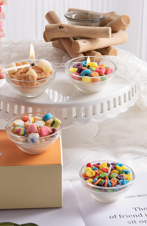 Southlake Gifts Mini Mix Cereal Bowl Scented Soy Aromatherapy Candles In Multicolored Pastel