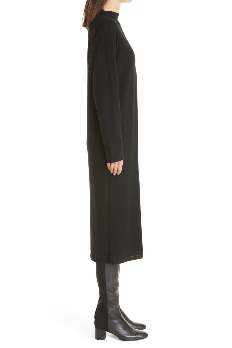 Sparkle Long Sleeve Wool & Cashmere Midi Dress, Alternate, color, BLACK
