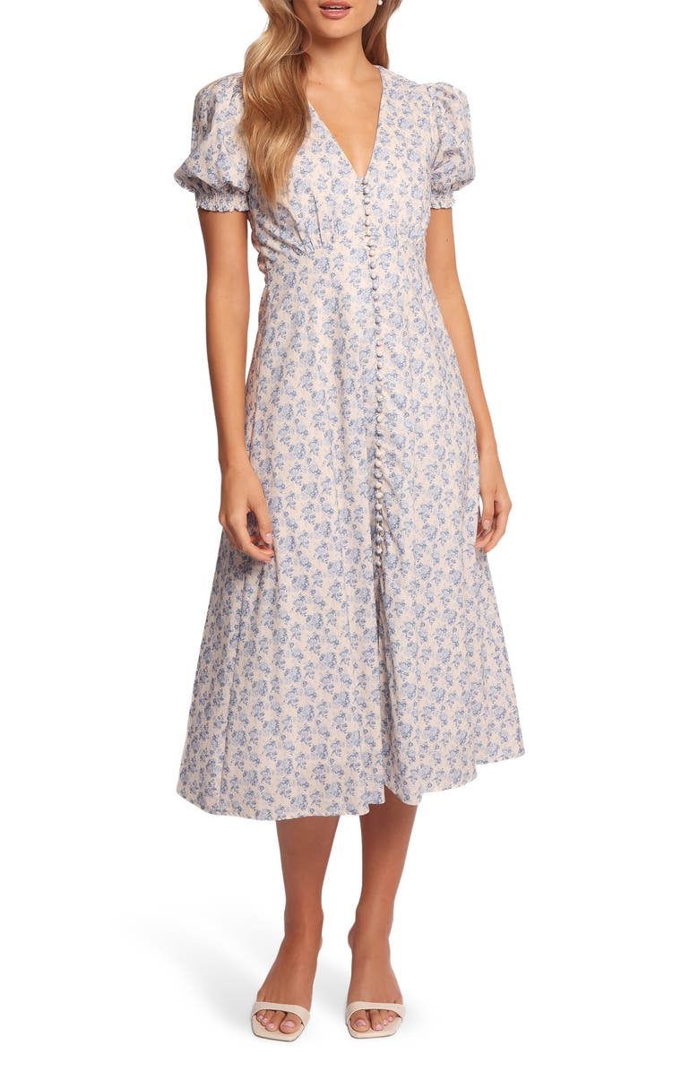 Petal & Pup Logen Floral Puff Sleeve Cotton Midi Dress, Main, color, Parisian Bloom