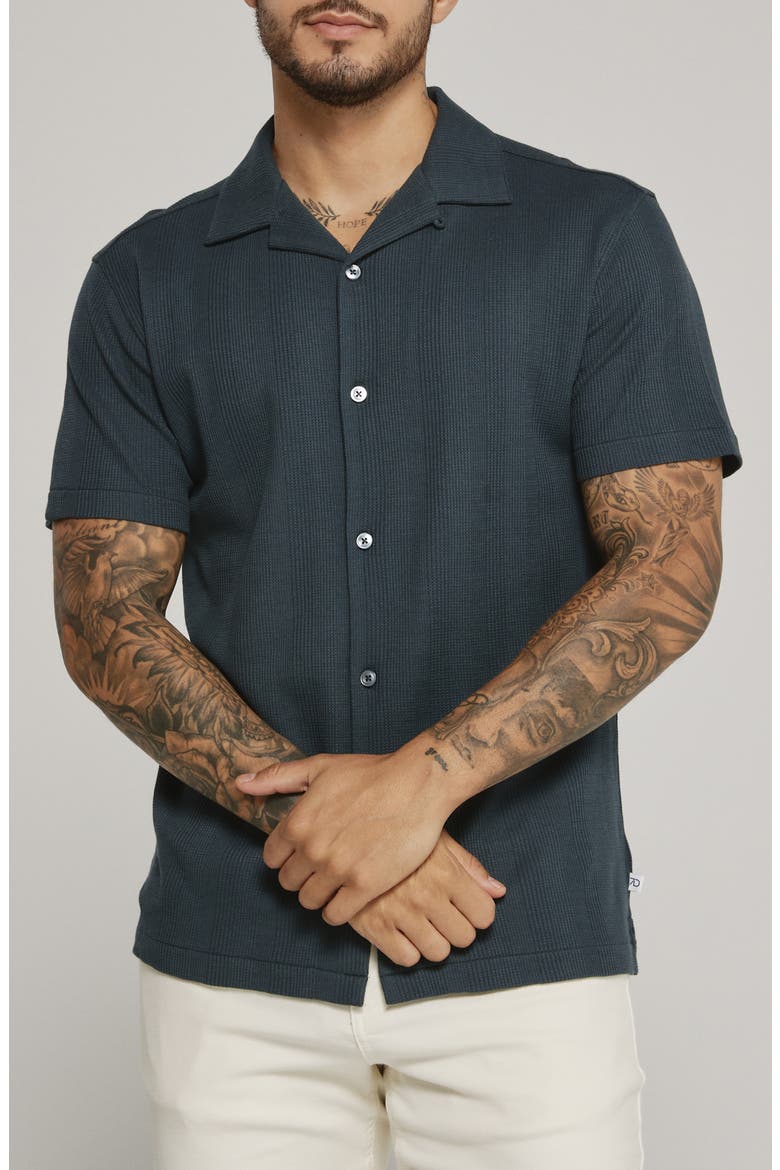 Burke Ribbed Knit Camp Shirt, Main, color, PETROL NAVY