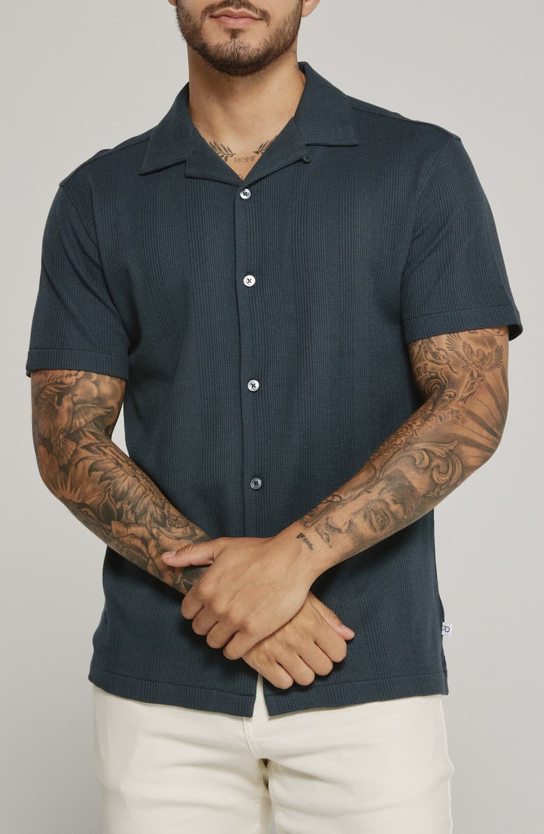 7 Diamonds Burke Ribbed Knit Camp Shirt, Main, color, Petrol Navy