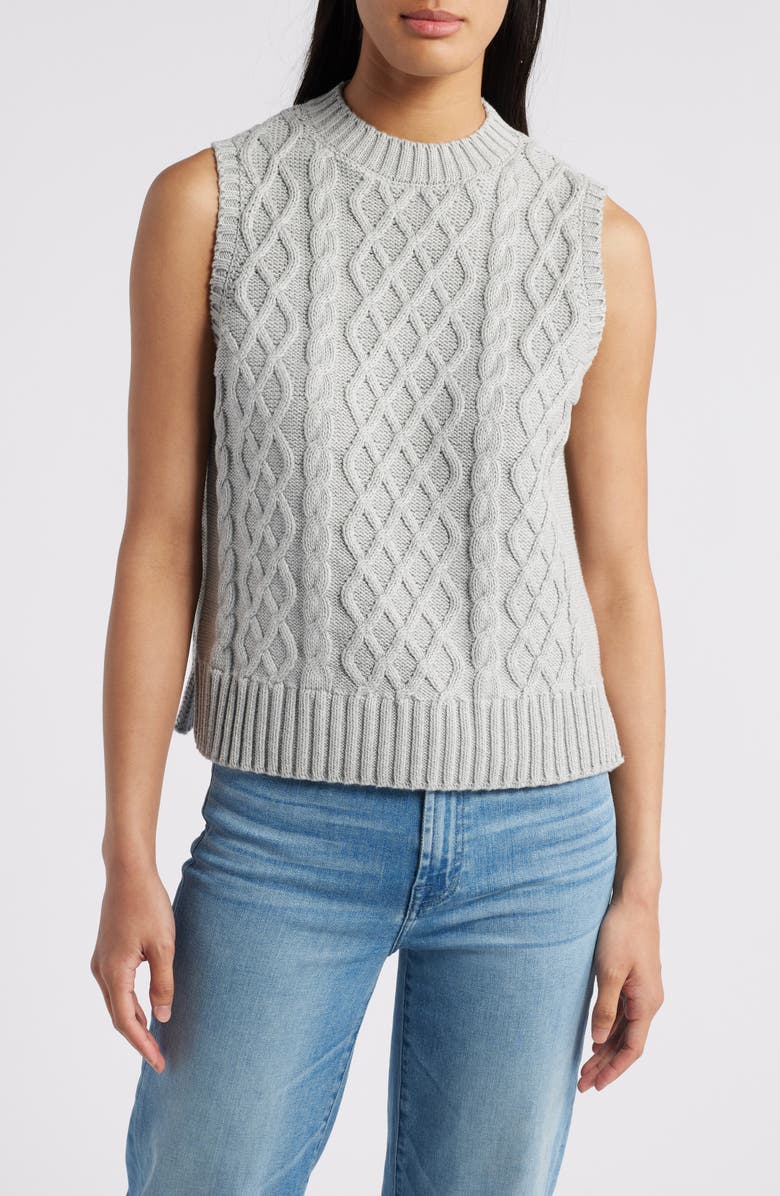 Caslon<sup>®</sup> Cable Knit Pima Cotton Sweater Vest, Main, color, 