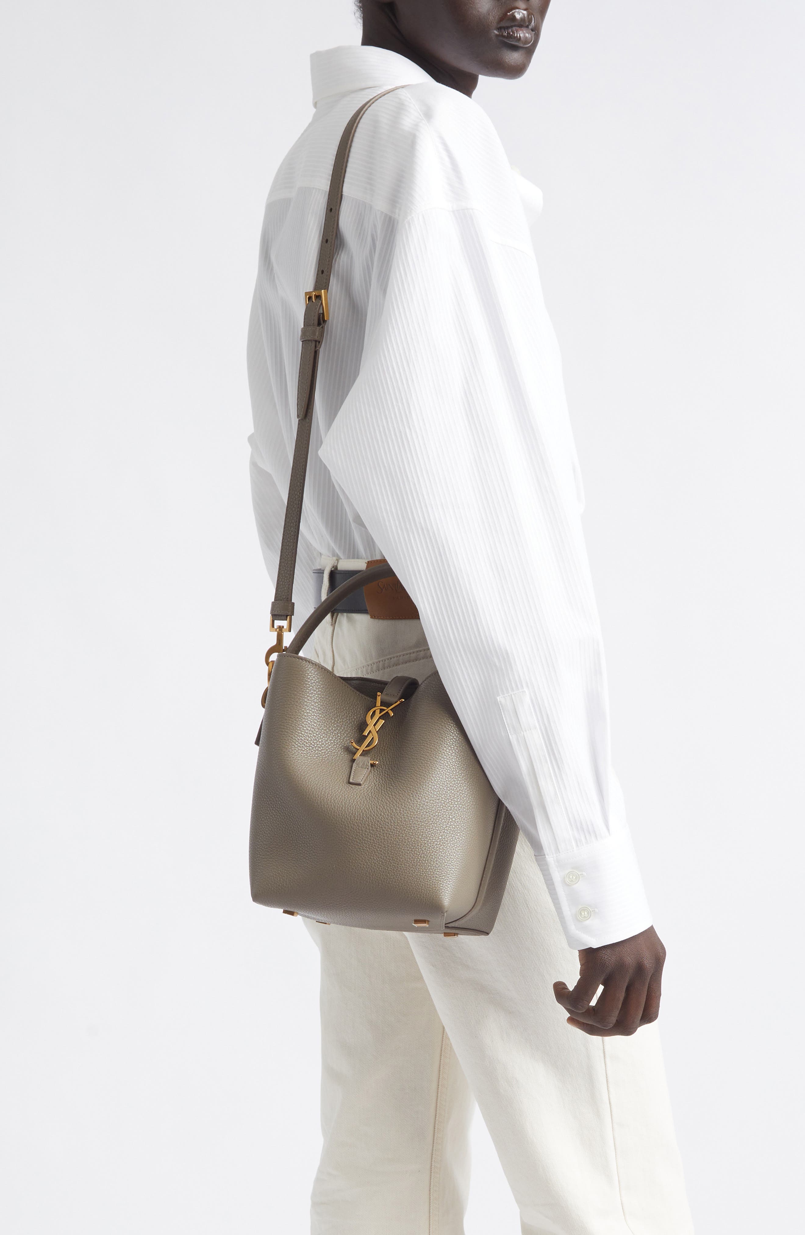 Saint Laurent Small Le 37 Leather Bucket Bag, Alternate, color, 