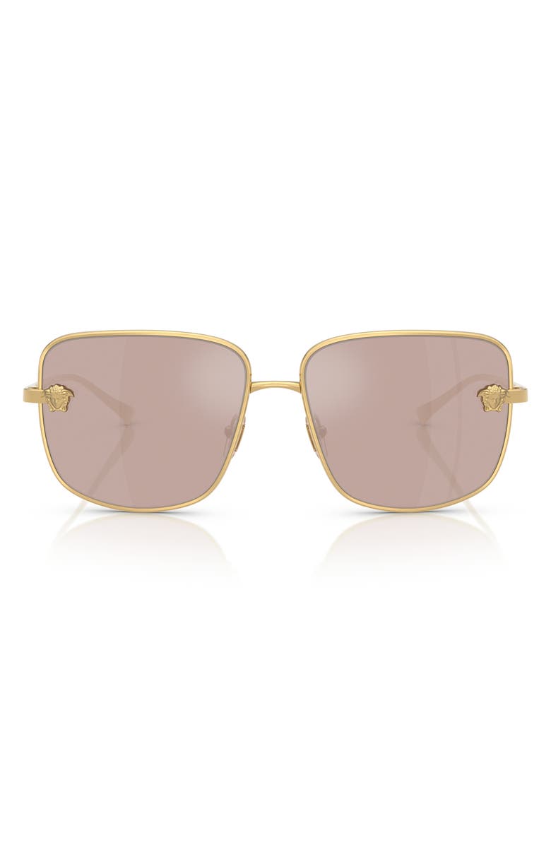 Versace 59mm Mirrored Square Sunglasses, Main, color, Gold/ Light Pink Mirror Silver